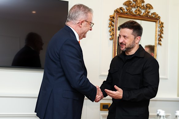 Albanese and Ukrainian President Volodymyr Zelensky in Rome.
