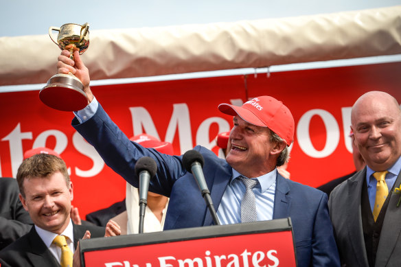 Darren Weir, pictured after Prince of Penzance’s Melbourne Cup win in 2015.