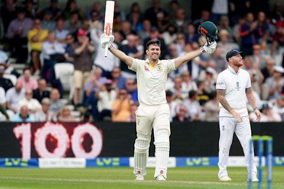 Mitchell Marsh after scoring a century in the third Test of the 2023 Ashes.