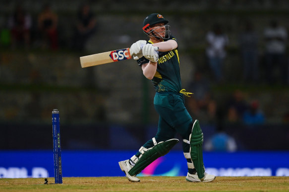 David Warner brought up his second 50 of the T20 World Cup with a six.