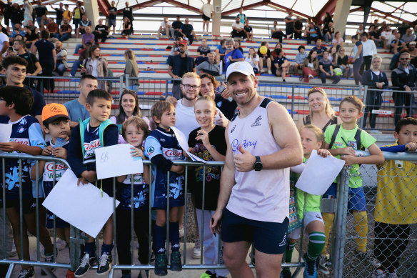 Bernard Foley mingles with fans in Saint-Etienne.