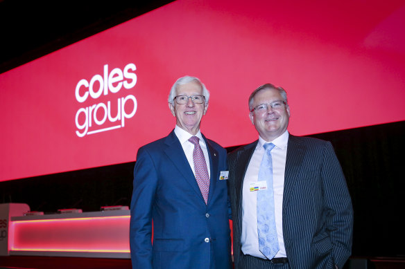 Coles chairman James Graham and CEO Steven Cain at the retailer's first annual meeting.