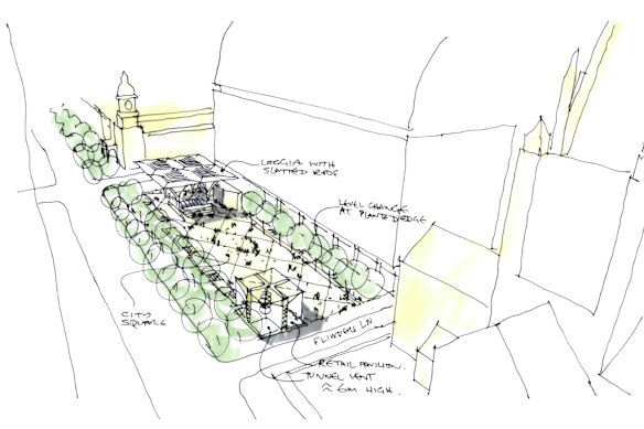 An early architectural drawing of what City Square was designed to look like.