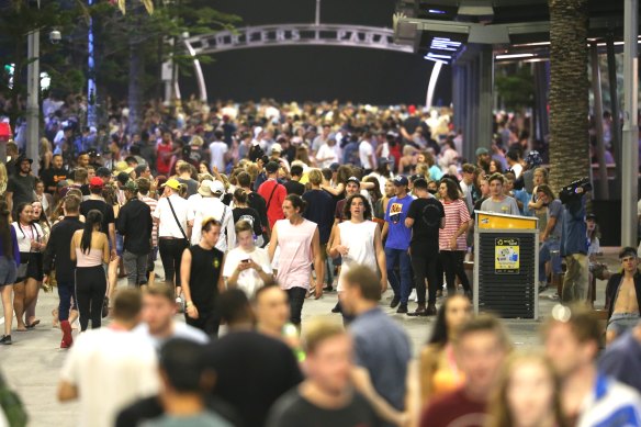 Last year’s schoolies event drew more than 18,000 young people to Surfers Paradise.