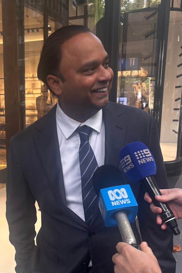 Dinesh Gourisetty arrives at Liberal Party HQ before being preselected.