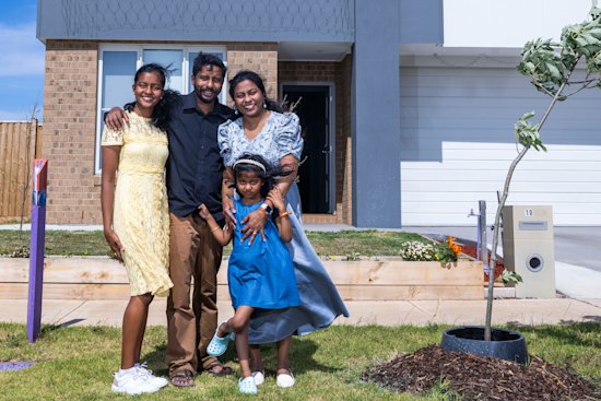 From left: Anushka Bharath, Bharath Chellaya, Gisha Bharath and Akansha Bharath outside their Manor Lakes home. They plan to move to Mambourin.

