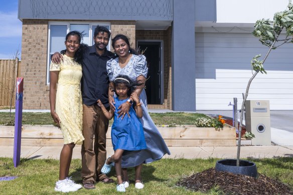 From left: Anushka Bharath, Bharath Chellaya, Gisha Bharath and Akansha Bharath outside their Manor Lakes home. They plan to move to Mambourin.

