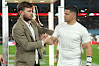 Jai Arrow with Cody Walker (right) and Adam Reynolds before kick-off.