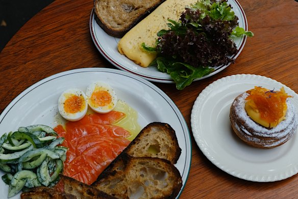 Breakfast plate, omelette and pastry at Florian.