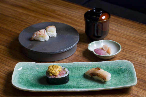 The sushi course at Shusai Mijo includes miso soup made with chef Jun Oya’s signature dashi.
