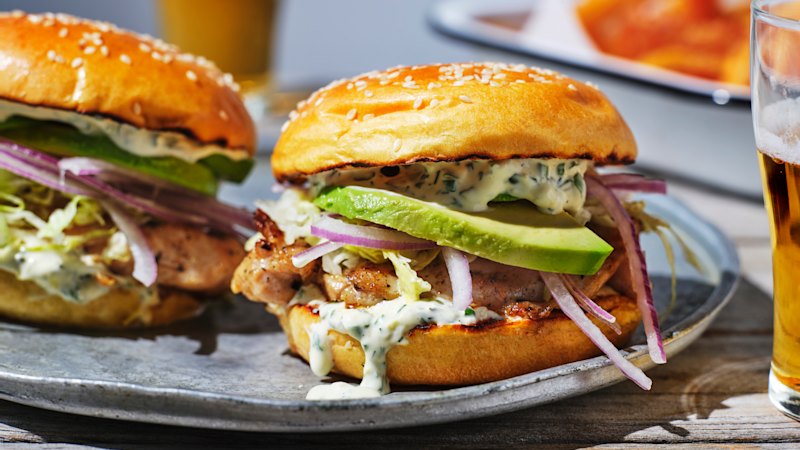 Adam Liaw’s grilled chicken ranch burger