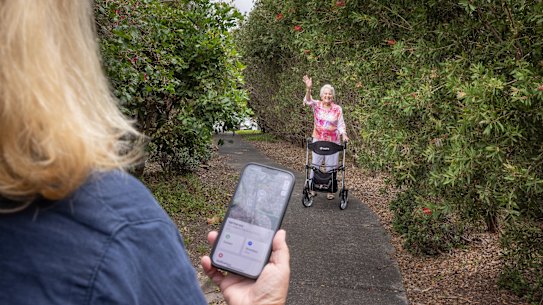 Robyn Holland tracks her 95-year-old stepmother Val Harvey using the FindMy app on their iPhones for added peace of mind.