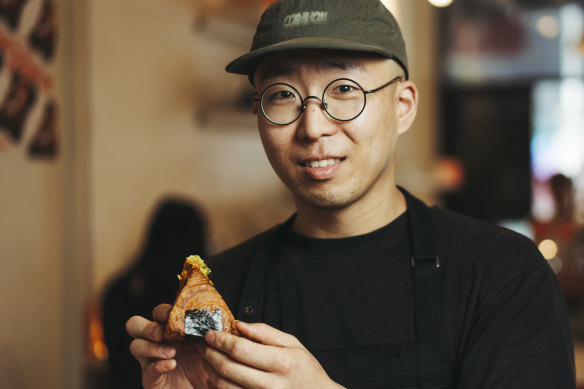 Darlinghurst baker Yeongjin Park with an onigiri croissant.