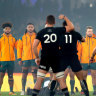 The Wallabies stare down the haka in Melbourne in 2022.