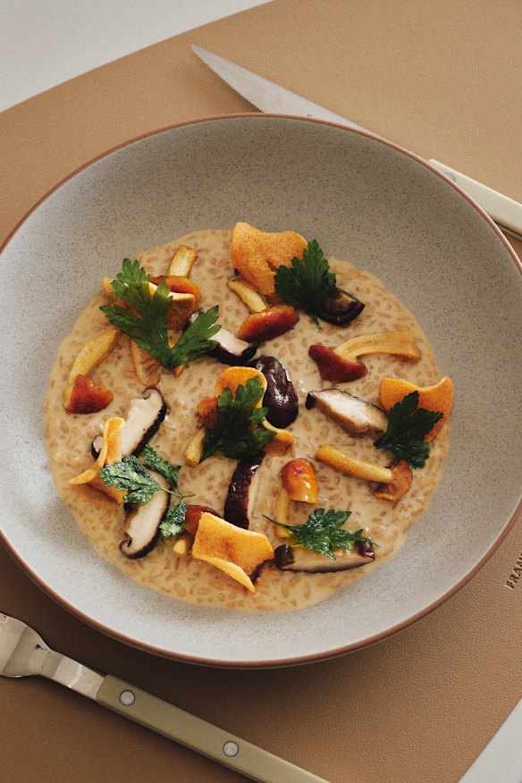 Shiitake risotto with kombu. 