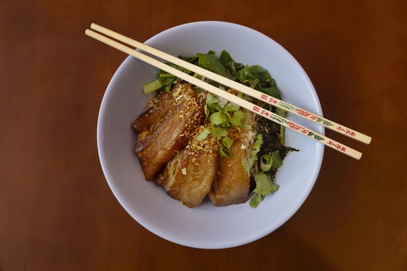 Pork belly rice.