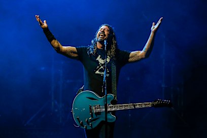 Dave Grohl on stage at Kardinia Park in Geelong on Friday night in the American band’s only Australian show.