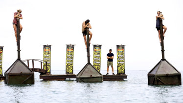 Shane Gould, Brian Lake and Sharn Coombes in the Australian Survivor finale endurance challenge. 