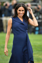 Stunning ... and very Sydney ... Meghan in Dion Lee at Government House in Melbourne on Thursday.