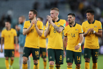 James Jeggo and the Socceroos were dejected after full-time.