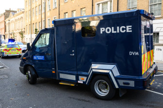 An armoured police van departs Westminster Magistrates Court following the court appearance by Ali Harbi Ali.