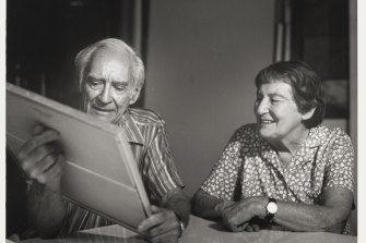 Jill White’s portrait of Max Dupain and Olive Cotton in Sydney in 1990. Max died in 1992 and Olive in 2003. 