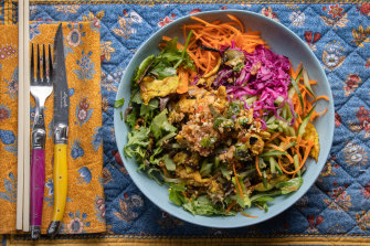 Turmeric chicken slaw salad from Miss Chuâ€™s Vietnamese restaurant in South Yarra.