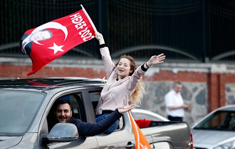 Supporters of Turkey's President  Recep Tayyip Erdogan outside his official residence in Istanbul on Sunday.