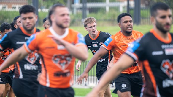 Lachlan Galvin trains with his first-grade teammates on Friday.