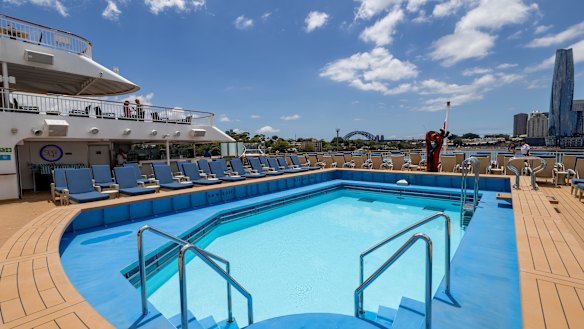 The Spice H2O pool deck has ample space and chairs (ship pictured in Sydney).