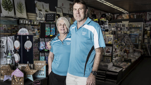 Neil and Sharon Kelly at their news agency in Caringbah.