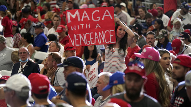 Supporters gather at the rally for US President Donald Trump  Xtreme Manufacturing in Henderson, Nevada.
