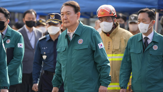 South Korea President Yoon Suk-yeol visits Itaewon on Sunday.