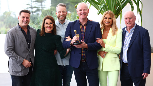 This year’s Gold Logie nominees Karl Stefanovic, Julia Morris, Hamish Blake, Tom Gleeson, Sonia Kruger and Ray Meagher. MasterChef host Melissa Leong is also nominated.