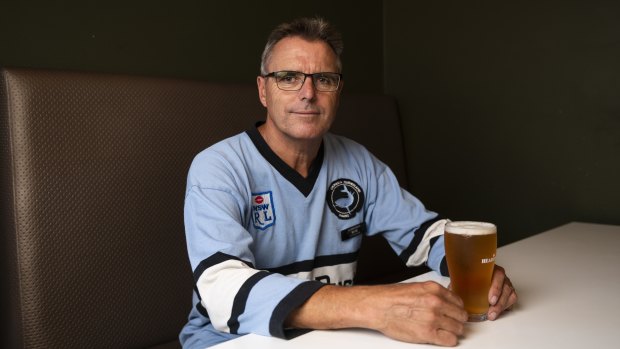 Rob Stanley-Jones sits in his and late mate Phill Cannan’s favourite seat at the Caringbah Hotel.  