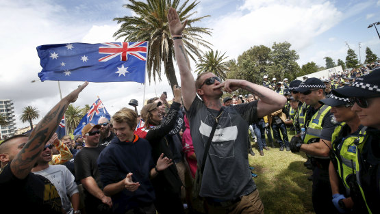 Silly antics: some of the rally participants made Nazi salutes. 