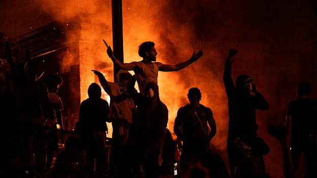 Minneapolis’ Third Police Precinct burns to the ground during the 2020 riots triggered by the police killing of George Floyd. 