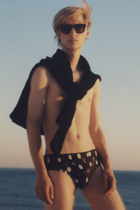 Commas painted polka dot swim brief, $165.