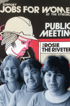 The campaign to get jobs for women at Port Kembla steelworks is detailed in Women of Steel: Robynne Murphy (from left) with Donka Najdovska and Slobodanka Joncevsk in 1986.