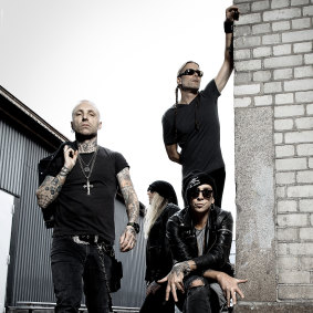 Backyard Babies with Dregen (front, right) will return to Australia next month.