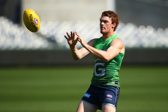 Geelong's Gary Rohan trains at GMHBA Stadium back in February.