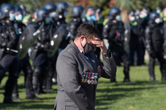 A visibly upset man at the Shrine on Wednesday. 