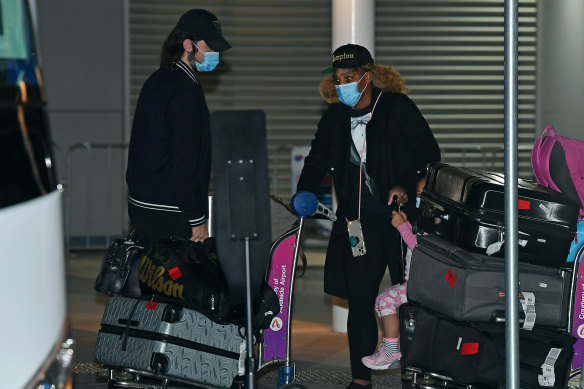 Serena Williams and her family arrive in Adelaide ahead of the Australian Open. Tennis Australia ran its own quarantine system for players and staff.