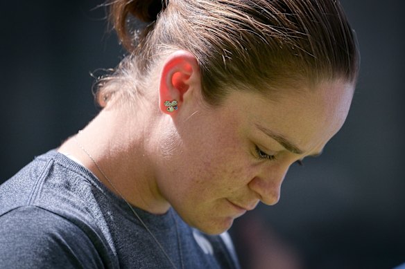 Ash Barty during the press conference in Brisbane this afternoon. 