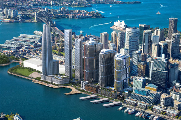 Central Barangaroo is designed to act as a “bridge” between the headland park and the high-rise financial district. 