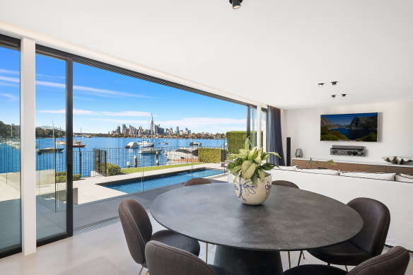 The Mayfield Avenue waterfront residence has views to Sydney Harbour Bridge.