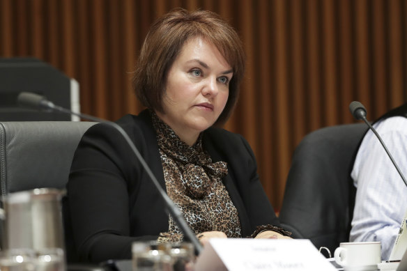 Kimberley Kitching at a Senate estimates hearing in 2019. 
