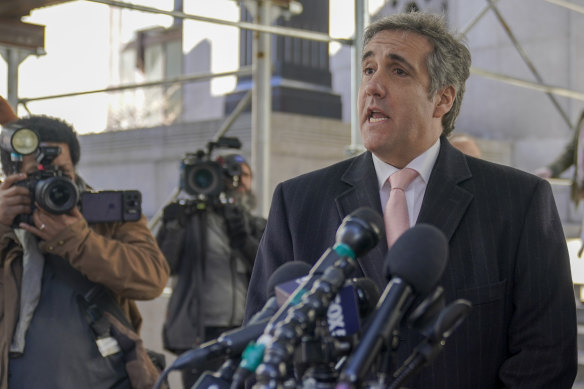 Donald Trump’s former lawyer and fixer Michael Cohen speaks to media after giving evidence last week.