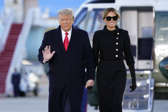 President Donald Trump and first lady Melania Trump arrive at Joint Base Andrews.