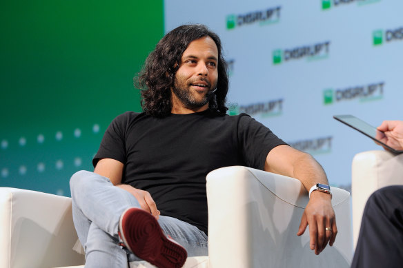 Robinhood co-founder and co-CEO Baiju Bhatt on stage during a conference in San Francisco in 2018.